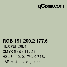 カラーコード: RGB 191 200.2 177.6 | qconv.com