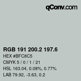 カラーコード: RGB 191 200.2 197.6 | qconv.com