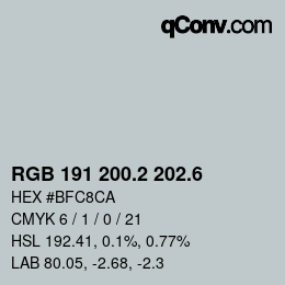 カラーコード: RGB 191 200.2 202.6 | qconv.com