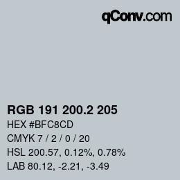 カラーコード: RGB 191 200.2 205 | qconv.com