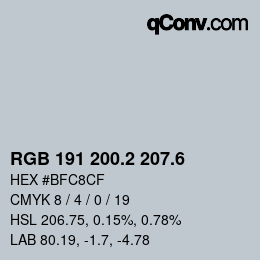 カラーコード: RGB 191 200.2 207.6 | qconv.com