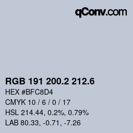 カラーコード: RGB 191 200.2 212.6 | qconv.com