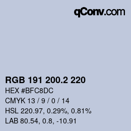 カラーコード: RGB 191 200.2 220 | qconv.com