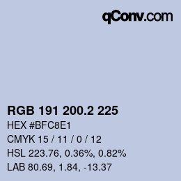 カラーコード: RGB 191 200.2 225 | qconv.com