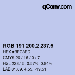 カラーコード: RGB 191 200.2 237.6 | qconv.com
