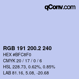 カラーコード: RGB 191 200.2 240 | qconv.com