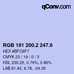 カラーコード: RGB 191 200.2 247.6 | qconv.com
