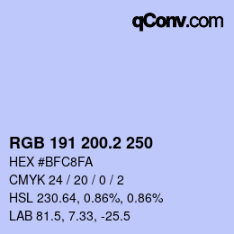 カラーコード: RGB 191 200.2 250 | qconv.com