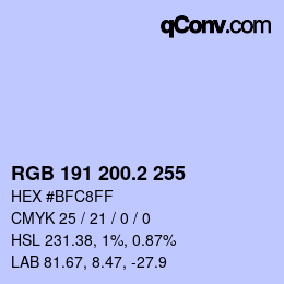 カラーコード: RGB 191 200.2 255 | qconv.com