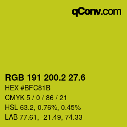 カラーコード: RGB 191 200.2 27.6 | qconv.com