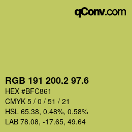 カラーコード: RGB 191 200.2 97.6 | qconv.com