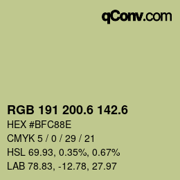 カラーコード: RGB 191 200.6 142.6 | qconv.com