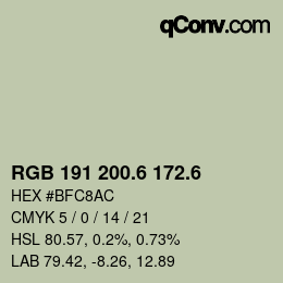 カラーコード: RGB 191 200.6 172.6 | qconv.com
