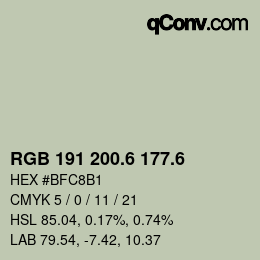 カラーコード: RGB 191 200.6 177.6 | qconv.com