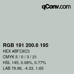 カラーコード: RGB 191 200.6 195 | qconv.com