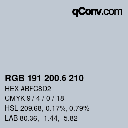 カラーコード: RGB 191 200.6 210 | qconv.com