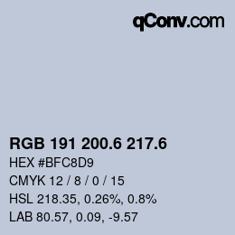 カラーコード: RGB 191 200.6 217.6 | qconv.com
