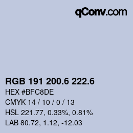 カラーコード: RGB 191 200.6 222.6 | qconv.com