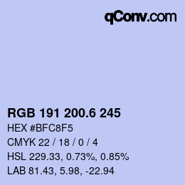 カラーコード: RGB 191 200.6 245 | qconv.com