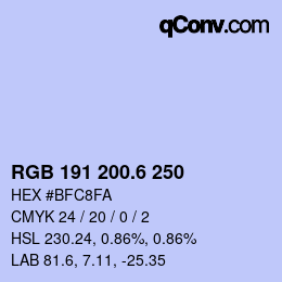 カラーコード: RGB 191 200.6 250 | qconv.com