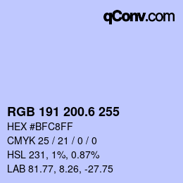 カラーコード: RGB 191 200.6 255 | qconv.com