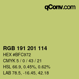 Color code: RGB 191 201 114 | qconv.com