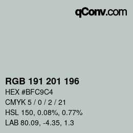Color code: RGB 191 201 196 | qconv.com