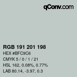 Color code: RGB 191 201 198 | qconv.com