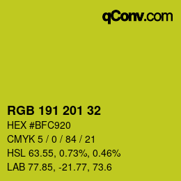 Color code: RGB 191 201 32 | qconv.com