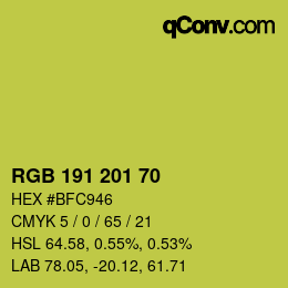 Color code: RGB 191 201 70 | qconv.com