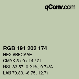 Color code: RGB 191 202 174 | qconv.com
