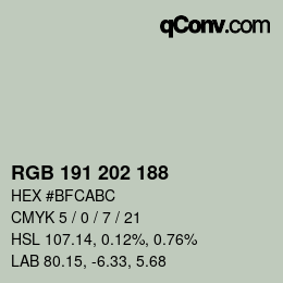 Color code: RGB 191 202 188 | qconv.com