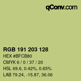 Color code: RGB 191 203 128 | qconv.com