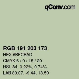 Code couleur: RGB 191 203 173 | qconv.com