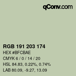 Color code: RGB 191 203 174 | qconv.com