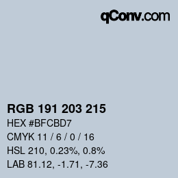 Color code: RGB 191 203 215 | qconv.com