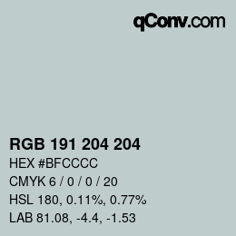 カラーコード: RGB 191 204 204 | qconv.com