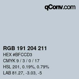 カラーコード: RGB 191 204 211 | qconv.com
