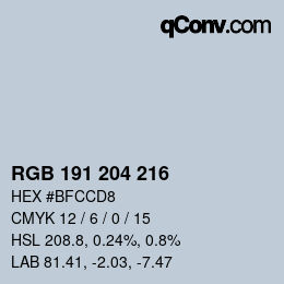 カラーコード: RGB 191 204 216 | qconv.com