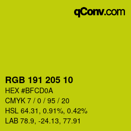 Color code: RGB 191 205 10 | qconv.com