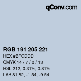 Color code: RGB 191 205 221 | qconv.com