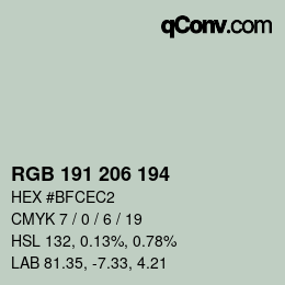 Color code: RGB 191 206 194 | qconv.com