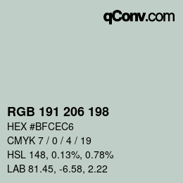 Color code: RGB 191 206 198 | qconv.com