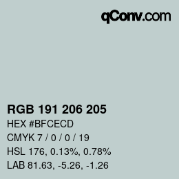 Code couleur: RGB 191 206 205 | qconv.com