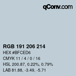 カラーコード: RGB 191 206 214 | qconv.com