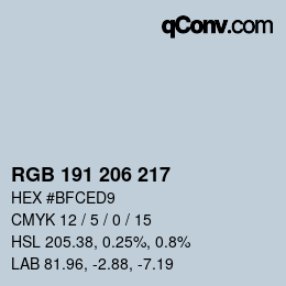 Color code: RGB 191 206 217 | qconv.com