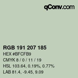 Color code: RGB 191 207 185 | qconv.com