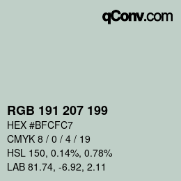 Color code: RGB 191 207 199 | qconv.com