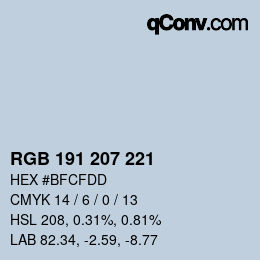 Color code: RGB 191 207 221 | qconv.com