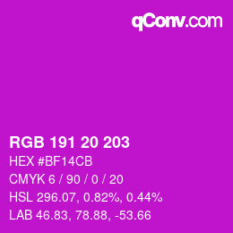 Color code: RGB 191 20 203 | qconv.com